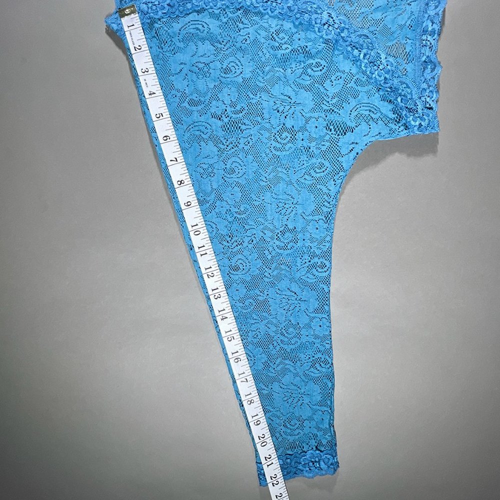 Newport News Lace Sheer Teal Crop Top Long Sleeves No Closure Size Small - Picture 5 of 12
